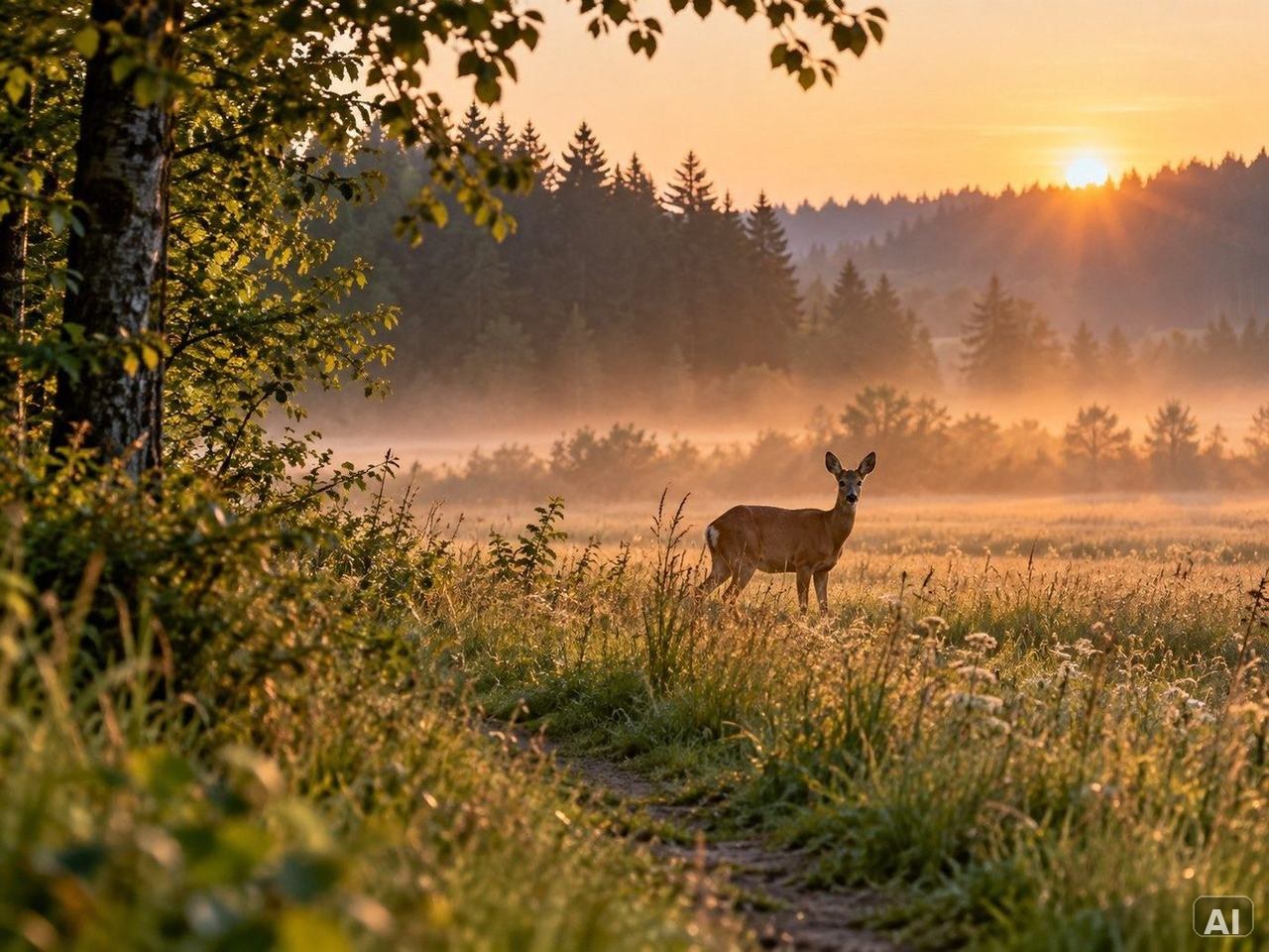 Ein Reh, im frühen Morgenlicht