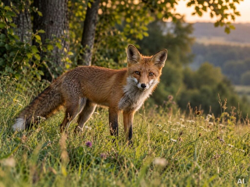 Ein Rotfuchs, im warmen Abendlicht