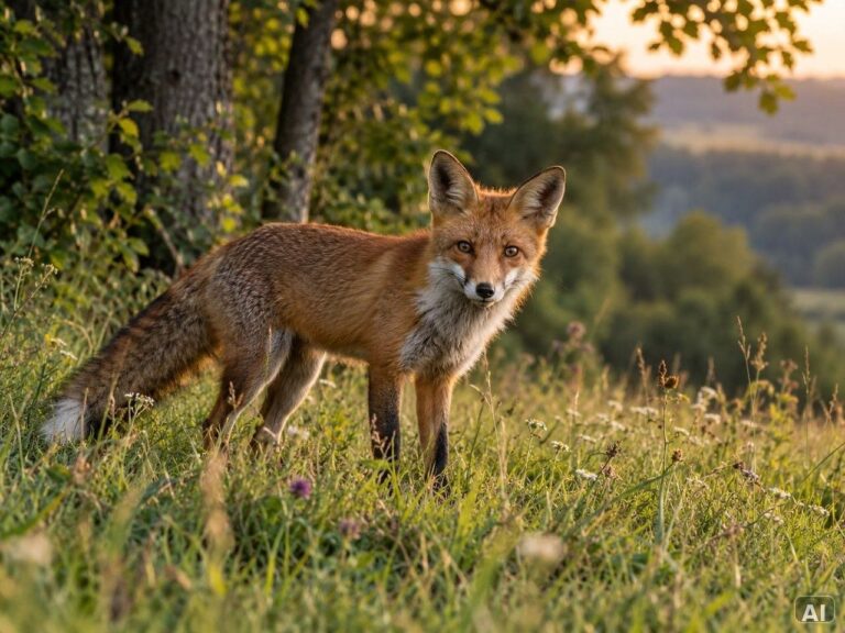 Ein Rotfuchs, im warmen Abendlicht