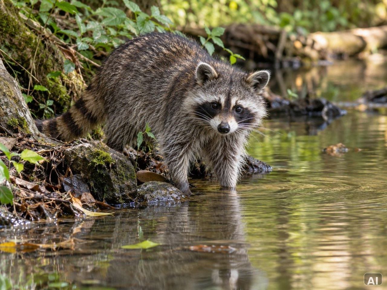 Thematische Wildlife-Szene zu „Waschbären beobachten“