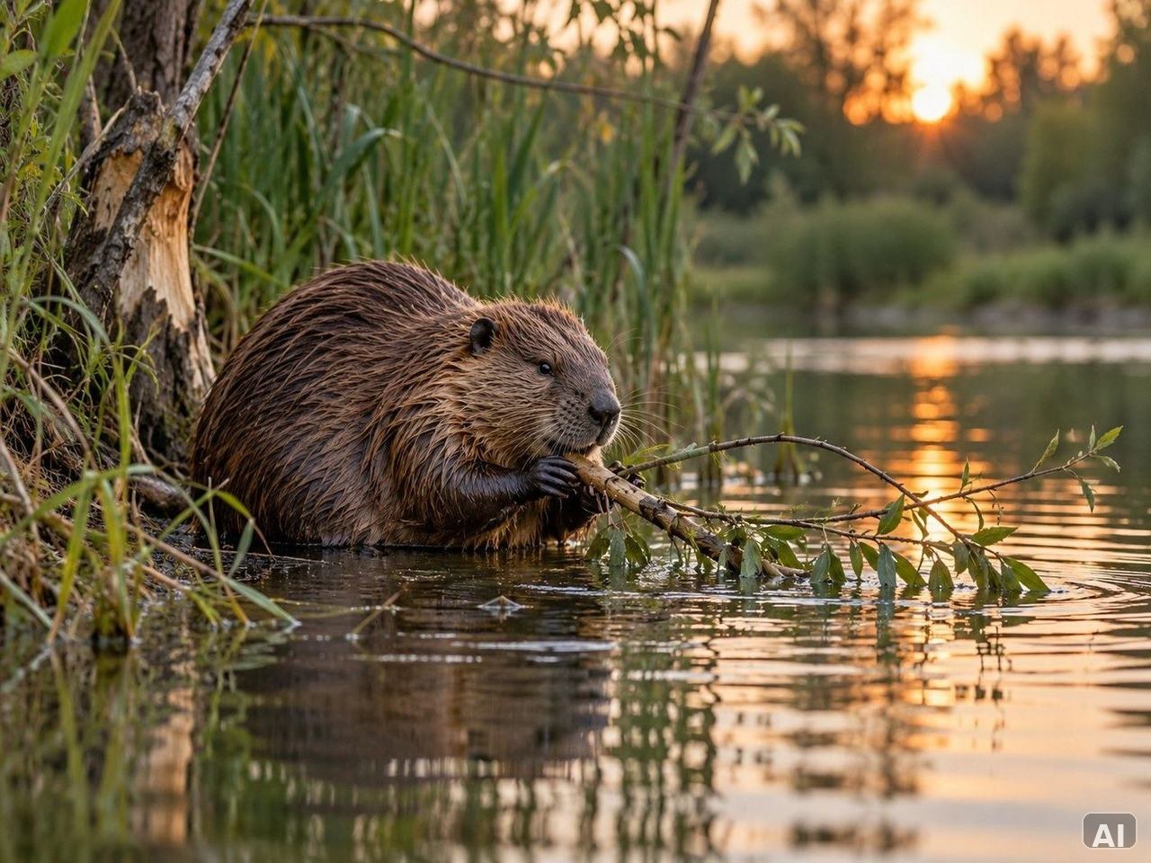 Thematische Wildlife-Szene zu „Biber beobachten“