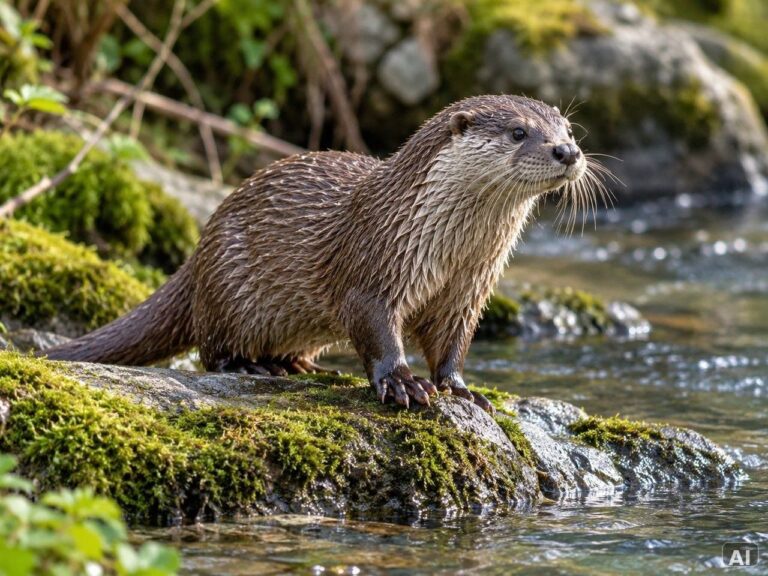 Ein Fischotter, in felsiger Berglandschaft
