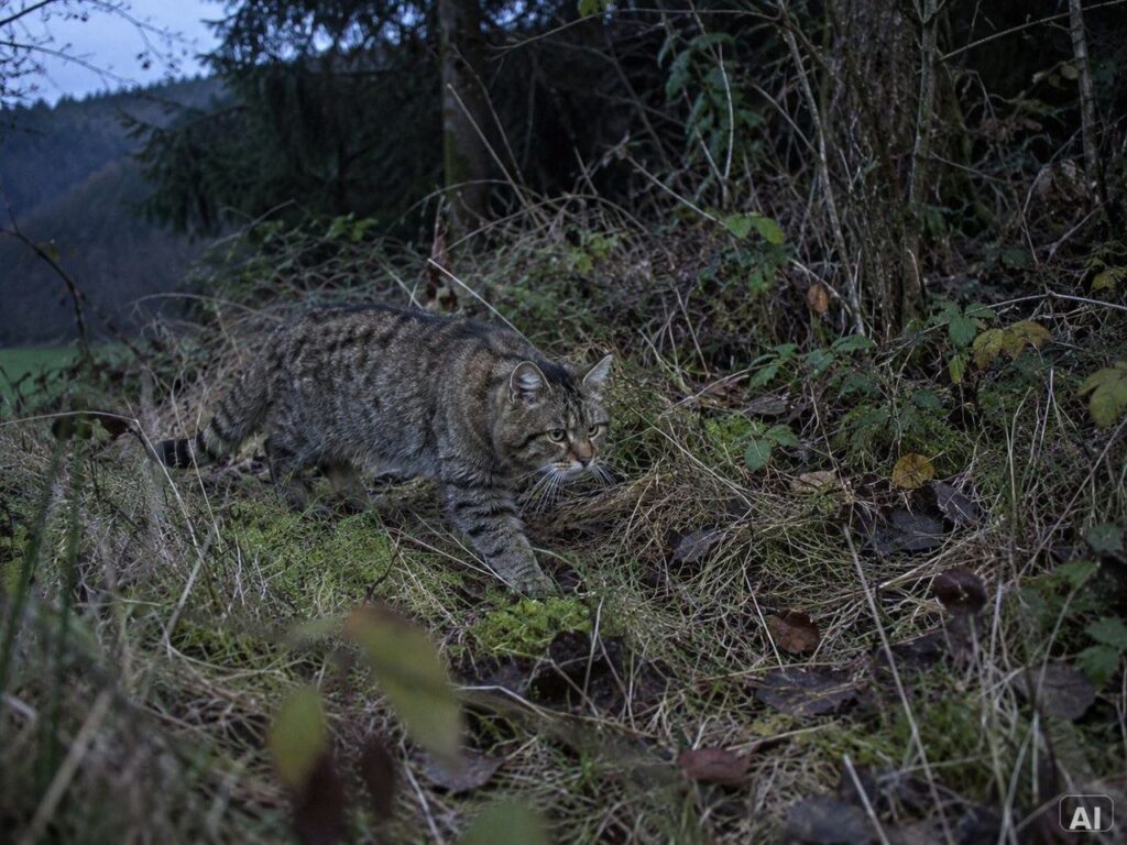 Eine Wildkatze, in der Dämmerung
