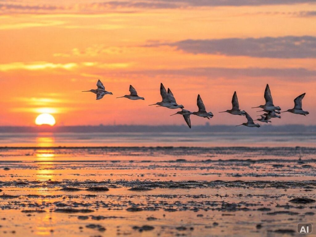 Mehrere Wald- und Wasservögel, im Wattenmeer