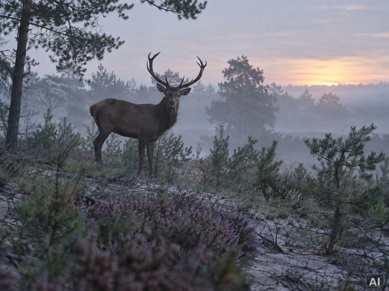 Ein Rothirsch, im frühen Morgenlicht