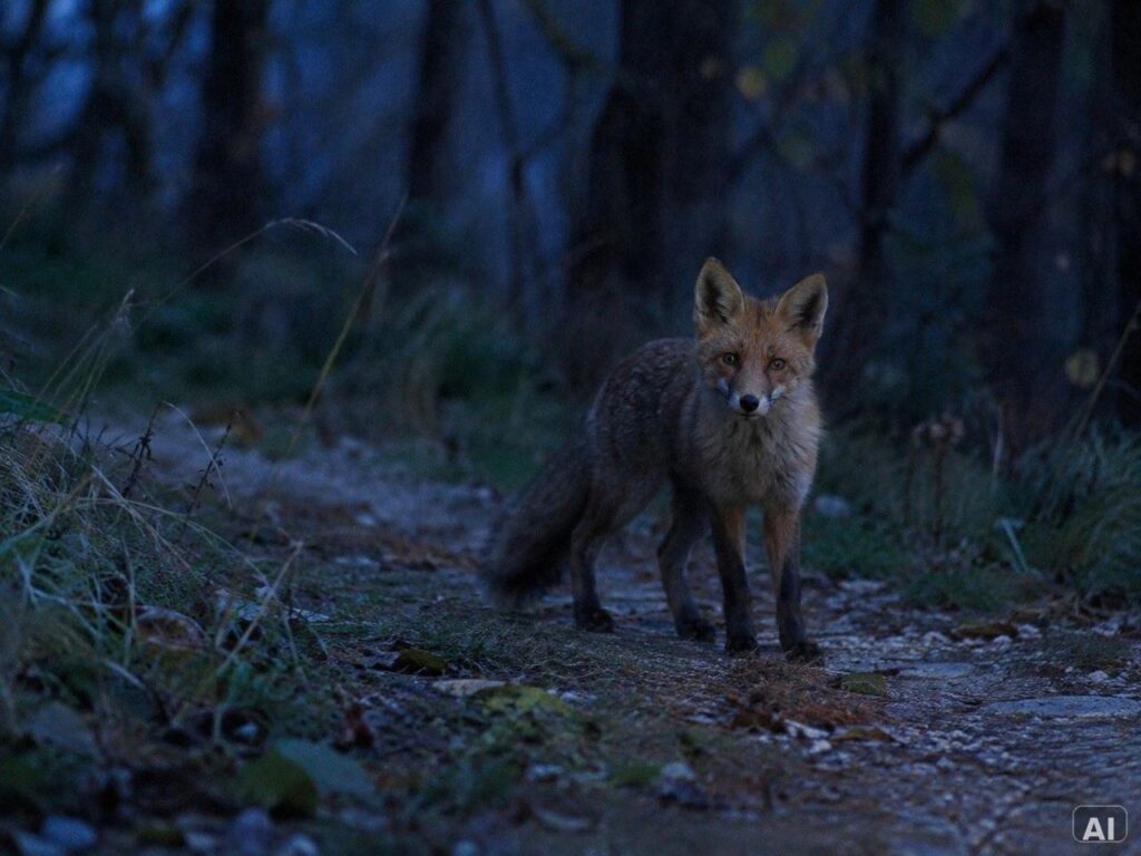 Thematische Wildlife-Szene zu „Wildtiere in der Dämmerung beobachten“