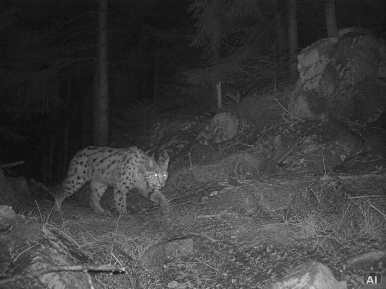 Nachtaktives Wildtier zwischen Bäumen in einer Infrarot-Szene