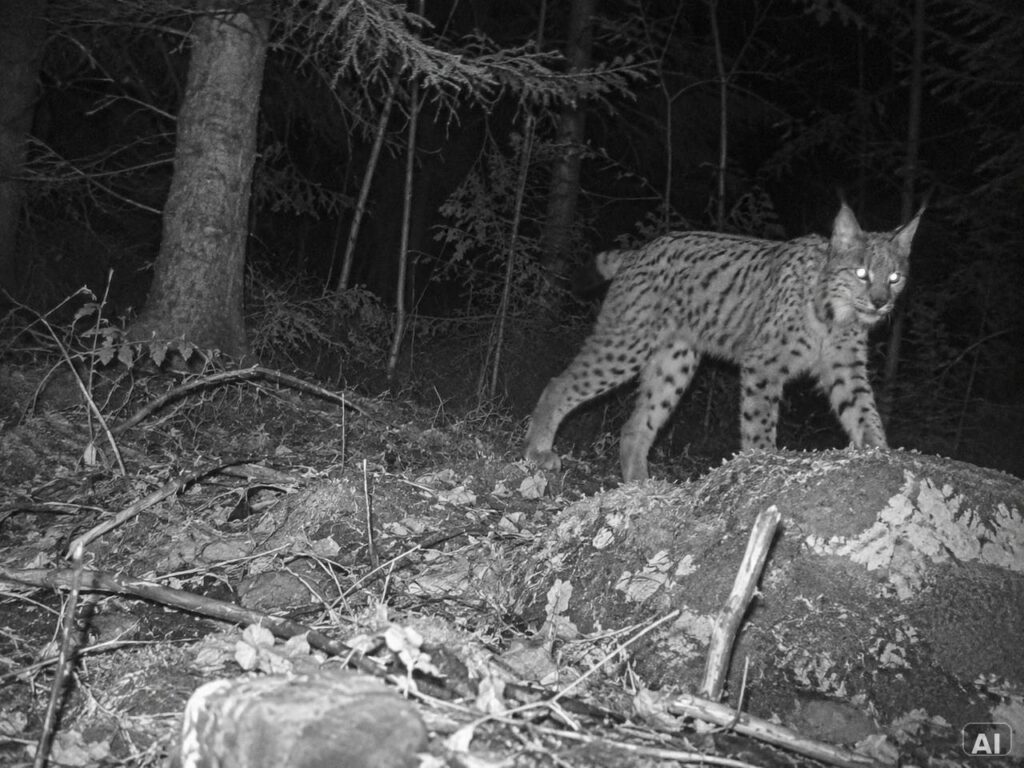Luchs in einer nächtlichen Waldszene