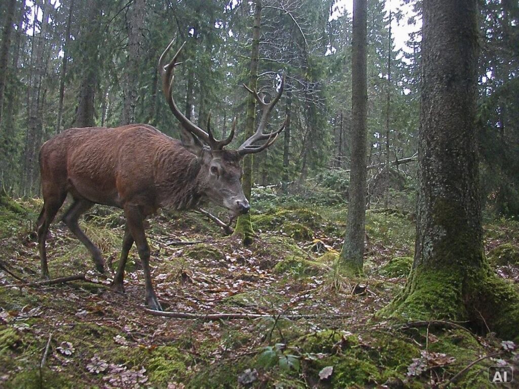 Rothirsch im Wald bei Tageslicht