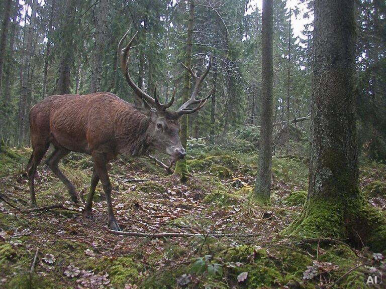 Rothirsch im Wald bei Tageslicht