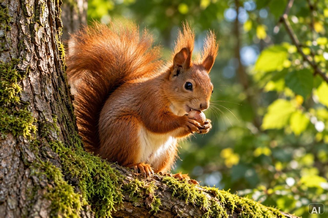 Eichhörnchen an einem Baumstamm im Wald