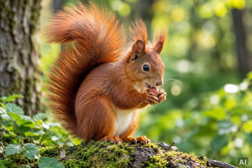 Eichhörnchen auf einem Ast im grünen Wald