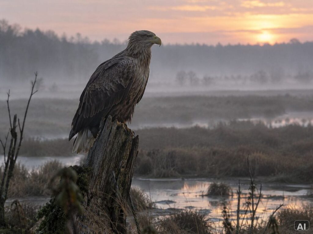 Greifvogel auf einem Ast über einer offenen Landschaft