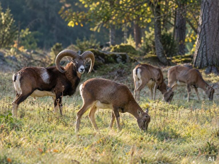 Mufflons auf einer Waldlichtung